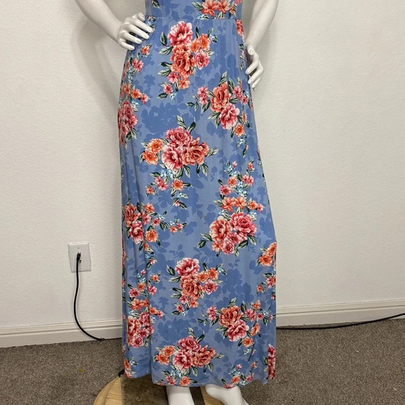 Band Of Gypsies Blue Red Bohemian Floral Square Neck Romantic Maxi Dress Size S - Picture 3 of 8